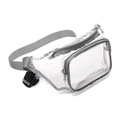 Transparent PVC waist bag with grey nylon straps and double zipper pockets for travel - Light Gray