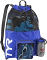 Blue and black TYR drawstring swim bag for gym sports with breathable mesh pocket - Blue