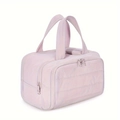 Beauty case da viaggio in nylon rosa iridescente impermeabile con trama trapuntata - Rosa