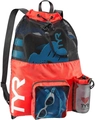Red drawstrings mesh swimming backpack for sports equipment with logo and water bottle pocket - Red