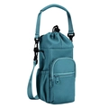 Teal adjustable water bottle carrier bag with shoulder strap and zipper pocket - Blue