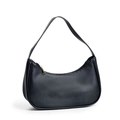 Mini black hobo shoulder bag with pebble grain leather finish and golden zipper details - Litchi Pattern Style (Actual Item as Pictured) / Black