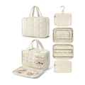 Organizzatore per gioielli trapuntato color crema con gancio e scomparti multipli - Grande / Beige
