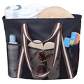 Große dunkelblaue sandfeste Strandtasche mit schwarzen Netztaschen und Streifendesign - Oben 39/Unten 35cm*19*35cm / Schwarz