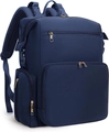 Waterproof navy blue multi-functional backpack with durable nylon and golden zippers - Dark Blue