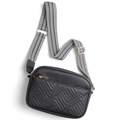 Sac bandoulière en similicuir noir avec poche matelassée et sangle à motifs - Noir