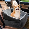 Quilted gray waterproof pet car booster seat for small dogs shown with a Corgi - Black and Grey