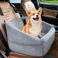 Quilted gray waterproof dog car seat with safety straps for small pets on car front seat - Gray
