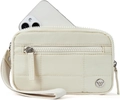 Detail of cream quilted nylon crossbody bag showing size compared to a smartphone - Off White