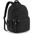 Black quilted water-resistant backpack with multiple compartments for stylish travel and laptop use - Black