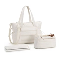 Three-piece quilted cream diaper bag set featuring a large tote bag and portable changing pad - 47x16x32CM / Milky White
