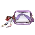 Transparent purple PVC crossbody bag with wide shoulder strap and decorative silk scarf - Purple (Without Scarf)