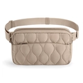 Detail van de gewatteerde latte beige heuptas met golfstiksel en verstelbare riem - 24x6x15.5cm / Khaki