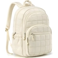Cream quilted lightweight nylon travel backpack with large capacity and multi-pocket design - Beige