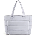 Quilted nylon puffer tote bag in light grey featuring a spacious design by BAGSMART - Gray / 35x16x49CM