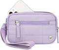 Detailed view of light purple nylon quilted wallet with wrist strap and smartphone pocket - Lavender