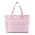Quilted light pink nylon tote bag for women featuring large capacity and lightweight design - Pink / 35x16x49CM