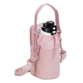 Adjustable pink insulated water bottle bag with front drawstring pocket and phone pouch - Pink