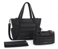 Black quilted diaper bag set including large tote organizer and changing mat - 47x16x32CM / Black