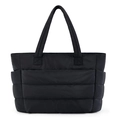 Large capacity black quilted tote bag in lightweight nylon with wide padded handles - Black / 35x16x49CM