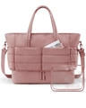 Quilted pink travel duffel bag for women with matching transparent storage pouch - Tote Bag With Transparent Bag / Deep Pink