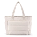 Off-white quilted large tote bag made of lightweight nylon with wide handles and side pockets - Ivory / 35x16x49CM