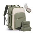 Ensemble sac à dos de voyage avec trois pochettes en tissu imperméable vert et beige - Sac à Dos Et Organisateur de Voyage / vert olive