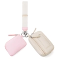 Portamonete 2-in-1 in nylon rosa e beige con cinturino e slot per carte di credito - Rosa E Beige