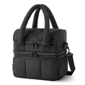 Zwarte dubbellaagse geïsoleerde lunchtas van gewatteerd nylon met schouderriem - 25.4*17.78*25.4CM / Zwart