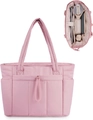 Pink quilted laptop tote bag with compartments and padded nylon handles - Pink