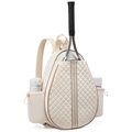 Veelzijdige crèmekleurige PU-leren tennisrugzak met gewatteerd patroon en zijvakken - 32*12*42cm / Beige