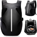 Vista macro dello zaino rigido da moto con design aerodinamico e spazio per il casco integrale - Taglia unica / Nero