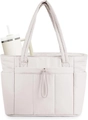 Quilted taupe tote bag with drawstring front pocket and spacious laptop compartment - Off White