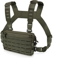 Dettaglio della borsa tattica pettorale con sistema MOLLE e imbracatura a H regolabile - Verde / 25*4*18cm