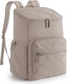 Quilted beige waterproof oxford cloth travel backpack with adjustable padded straps - Khaki