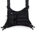 Detail of black tactical chest bag with MOLLE webbing system and carabiner hook - 27*17*5cm / Black