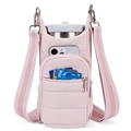 Pink quilted cross-body water bottle bag with phone pocket and adjustable strap - Pink