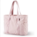 Pale pink nylon tote bag with double handles and side pockets for yoga and travel - Pink