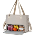 Detail van de beige koeltas met thermische voering en ruimte voor lunchboxen en drank - 43*17*32cm / Beige