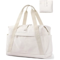 Detail of large travel duffel with side pockets and a matching folding storage pouch - 43*17*32cm / Beige
