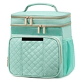 Mint green large hanging toiletry bag with quilted front pocket and rose gold zippers - Emerald Green