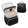 Detail of a black hanging toiletry bag featuring a metal hook and quilted fabric pattern - Black