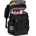 Large capacity black insulated backpack with dual compartments for picnic food and beverages - Black