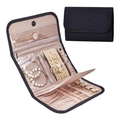 Black quilted faux suede travel jewelry roll organizer with champagne satin interior - 22*33.5cm / Black