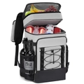 Large gray insulated picnic backpack with dual compartments and wine bottle side pockets - Gray