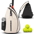 Sac bandoulière de pickleball avec compartiment raquette et poche filet pour bouteille d'eau - 33*14*49cm / Beige
