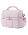 Detail der gesteppten wasserdichten Lunchtasche mit Griff und verstellbarem Schultergurt - Rosa