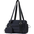 Black quilted puffer gym bag and matching mini pouch set for sports and travel - Standard (30x11x20.3) / Black