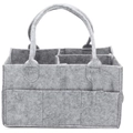 Detailansicht der grauen Filz-Wickeltasche mit Innenfächern und stabilen Tragegriffen - 33X22.4X17.2cm / Wassergrün