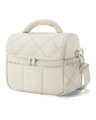 Detail der cremefarbenen gesteppten Kühltasche mit breitem Griff und verstellbarem Gurt - Beige
